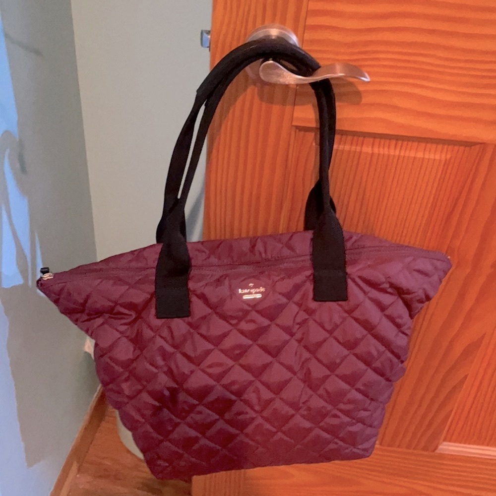 Kate Spade ♠️ burgundy quilted nylon tote! Dark Cherry color!!